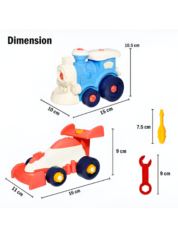 DIY Take Apart Toy Vehicles – Steam Train and Racing Car Construction Set LMI14865.