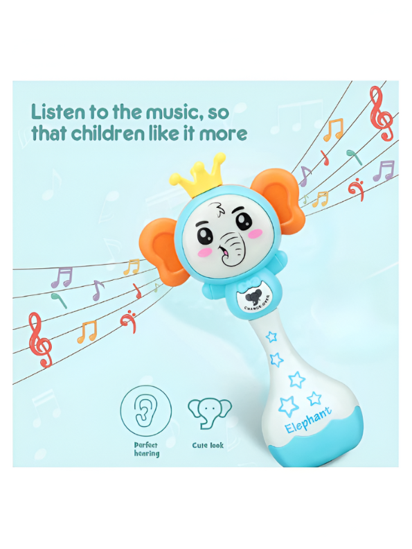 Cute  Elephant  Hand Bell Baby Toy - Interactive Early Learning Rattle with LED Lights and Music - Perfect Baby Shower Gift for Boys and Girls NX13789