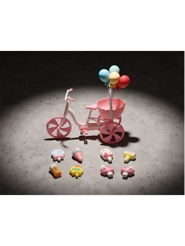 Cherry "Shining Girl" Fashion Doll Set – Includes Pink Balloon Tricycle, Changeable Outfits, and Miniature Ice Cream Play Accessories NX16691