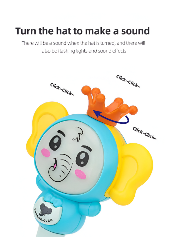 Cute  Elephant  Hand Bell Baby Toy - Interactive Early Learning Rattle with LED Lights and Music - Perfect Baby Shower Gift for Boys and Girls NX13789
