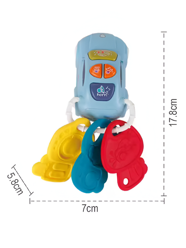 Musical Toy Car Keys for Babies and Toddlers - Interactive Smart Remote Keychain with Sounds, Lights, and Textured Teethers - Sensory Learning Toy Set (Blue & White) NX13784
