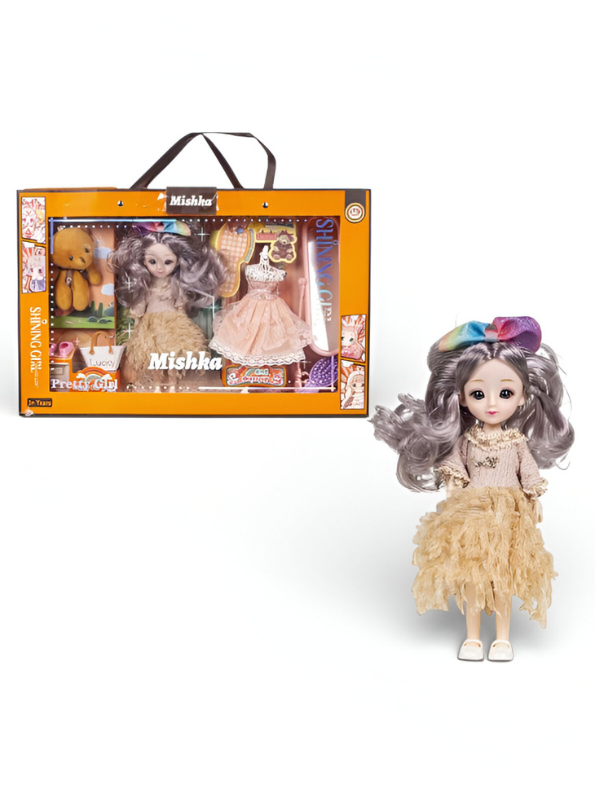 Pretty Girl Doll Playset for Kids – 12-Inch Fashion Doll with Mannequin Dress, Plush Bear, and Vanity Accessories NX13119