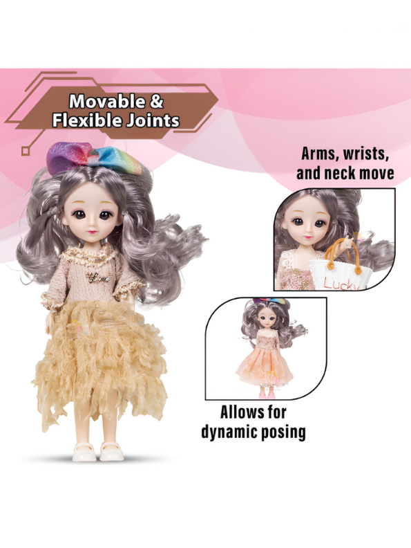 Pretty Girl Doll Playset for Kids – 12-Inch Fashion Doll with Mannequin Dress, Plush Bear, and Vanity Accessories NX13119