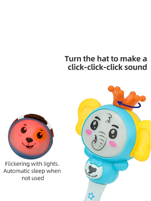Cute  Elephant  Hand Bell Baby Toy - Interactive Early Learning Rattle with LED Lights and Music - Perfect Baby Shower Gift for Boys and Girls NX13789