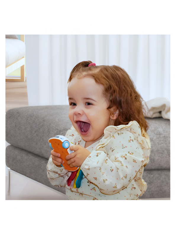 Musical Toy Car Keys for Babies and Toddlers - Interactive Smart Remote Keychain with Sounds, Lights, and Textured Teethers - Sensory Learning Toy Set (Blue & White) NX13784