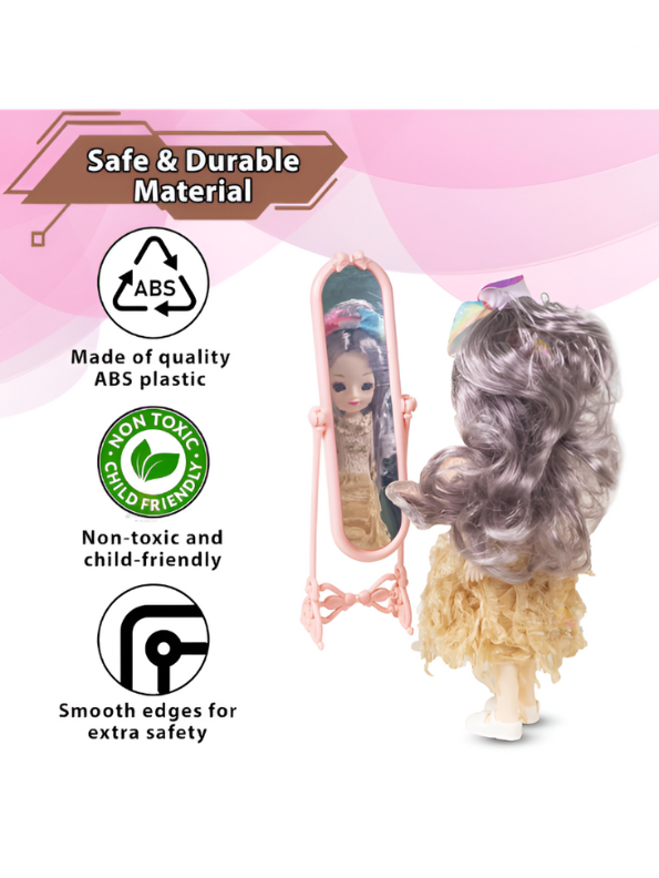 Pretty Girl Doll Playset for Kids – 12-Inch Fashion Doll with Mannequin Dress, Plush Bear, and Vanity Accessories NX13119