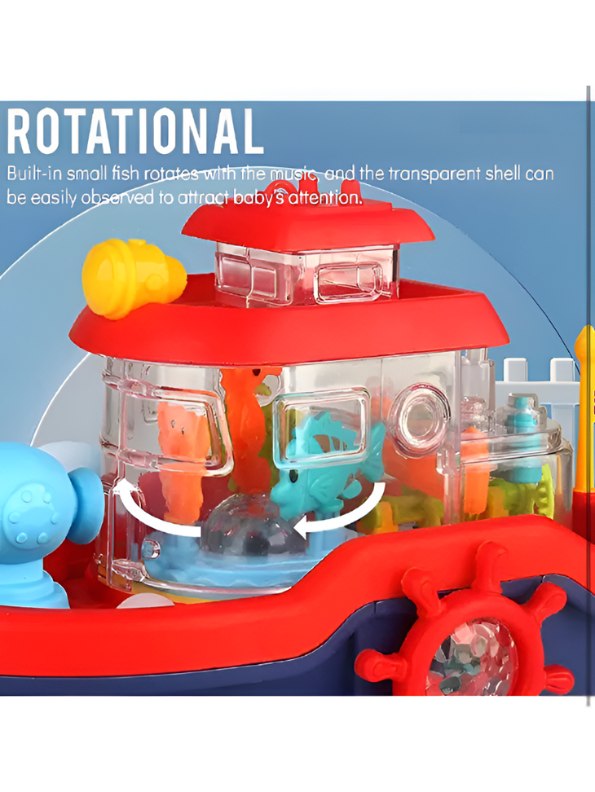 Blue Musical Water Spray Ship Bath Toy for Toddlers with 3D Lights, Moving Gears & Automatic Water Cannon – Kids Bathtub & Pool Toy LMI15766