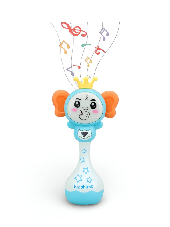 Cute  Elephant  Hand Bell Baby Toy - Interactive Early Learning Rattle with LED Lights and Music - Perfect Baby Shower Gift for Boys and Girls NX13789
