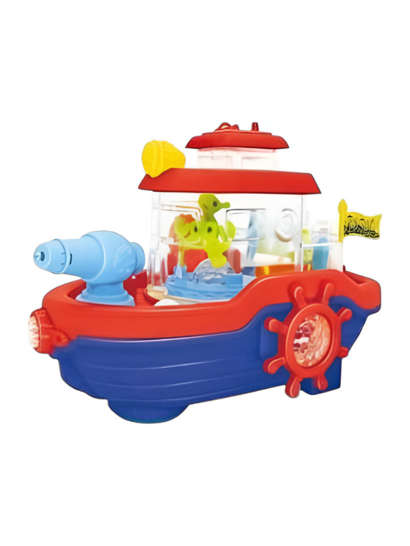 Blue Musical Water Spray Ship Bath Toy for Toddlers with 3D Lights, Moving Gears & Automatic Water Cannon – Kids Bathtub & Pool Toy LMI15766