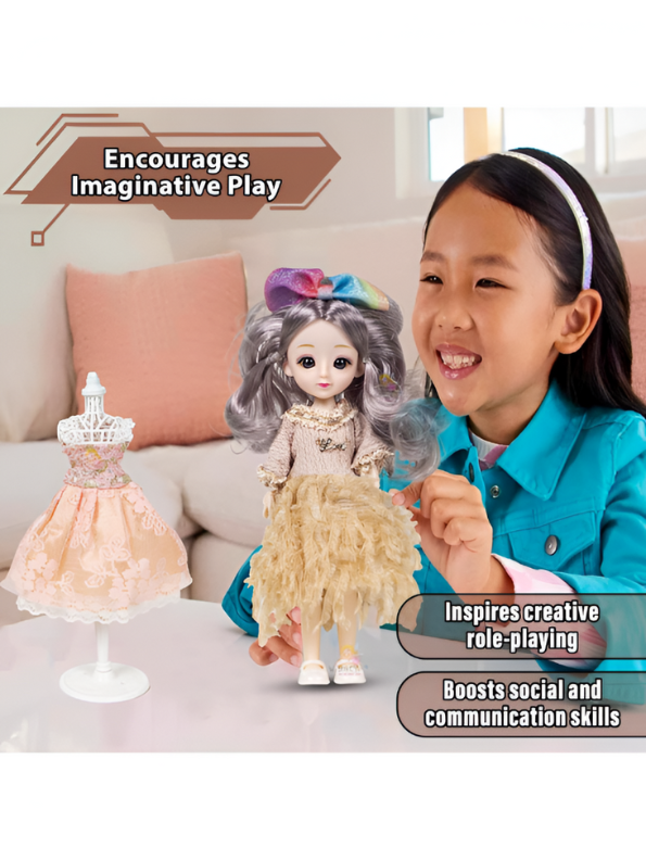 Pretty Girl Doll Playset for Kids – 12-Inch Fashion Doll with Mannequin Dress, Plush Bear, and Vanity Accessories NX13119