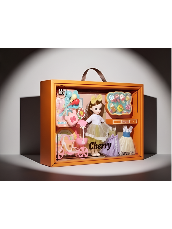Cherry "Shining Girl" Fashion Doll Set – Includes Pink Balloon Tricycle, Changeable Outfits, and Miniature Ice Cream Play Accessories NX16691