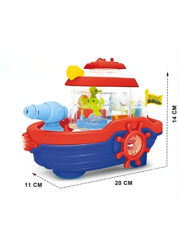 Blue Musical Water Spray Ship Bath Toy for Toddlers with 3D Lights, Moving Gears & Automatic Water Cannon – Kids Bathtub & Pool Toy LMI15766