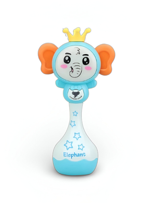 Cute  Elephant  Hand Bell Baby Toy - Interactive Early Learning Rattle with LED Lights and Music - Perfect Baby Shower Gift for Boys and Girls NX13789
