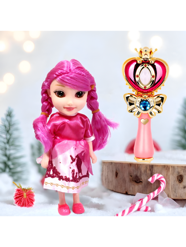 Magical Princess Doll Set with Musical Light-Up Wand | Fairy Tale Pretend Play Toy for Girls, Pink Hair Doll | Best Gift for Kids Ages 3+ LMI13756