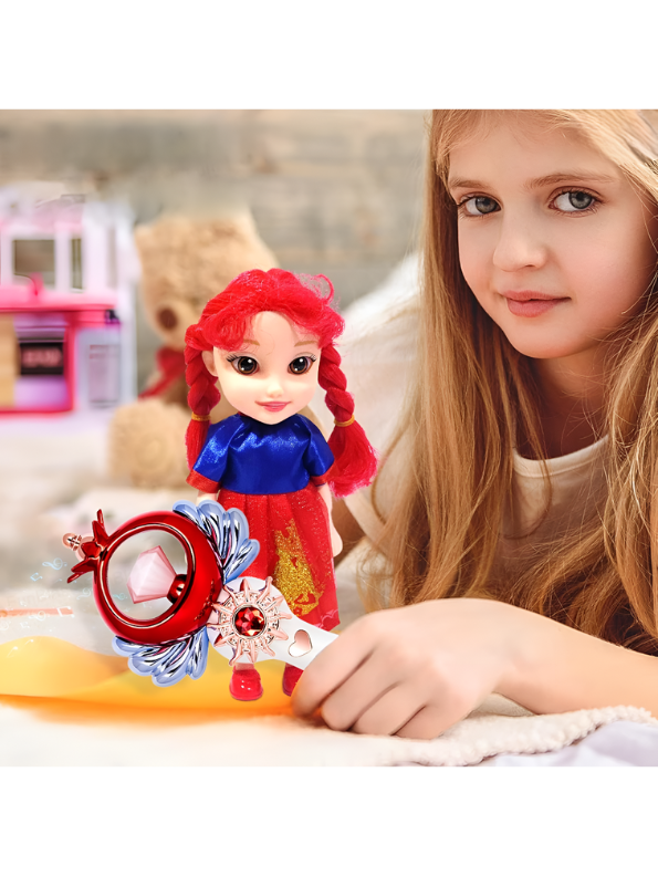 Magical Princess Doll Set with Musical Light-Up Wand | Fairy Tale Pretend Play Toy for Girls, Red Hair Doll | Best Gift for Kids Ages 3+ LMI13756