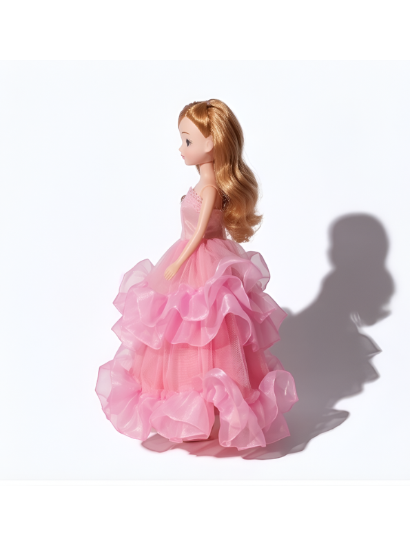 Elegant Pink Ruffled Ballgown Fashion Doll with Golden Brown Hair LMI14634
