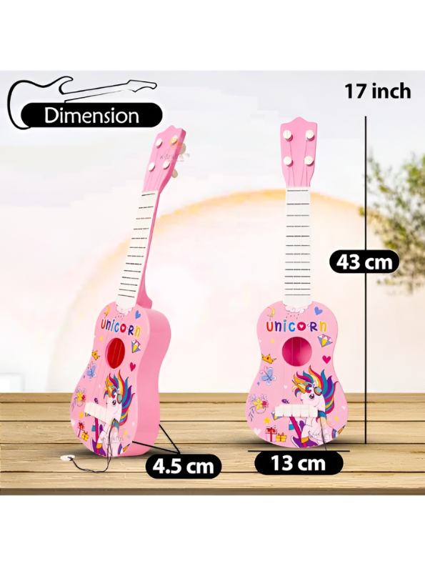 Guitar with 4 Adjustable Strings – Pink Unicorn Small Ukulele Musical Instrument for Toddlers and Beginners, Educational Music Learning Toy for Girls and Boys Ages 3+ LMI14888