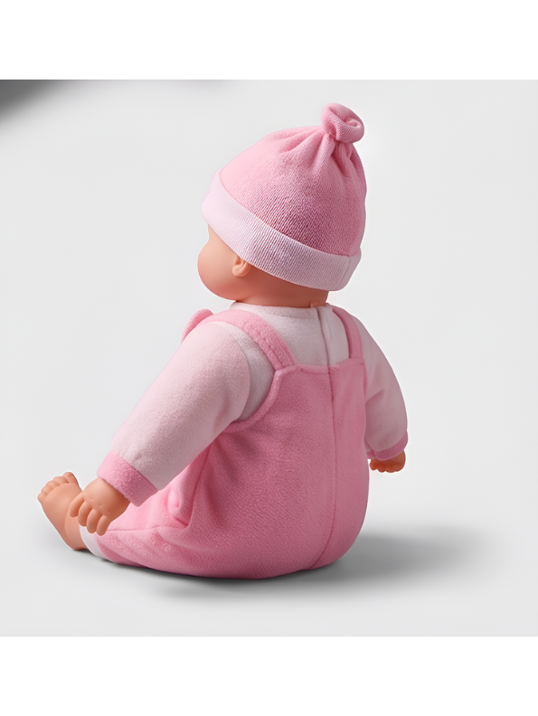 Realistic Soft Body Baby Doll in Pink Teddy Bear Dungarees and Hat | Lifelike Newborn Toy with Sound Effects for Toddlers LMI7913