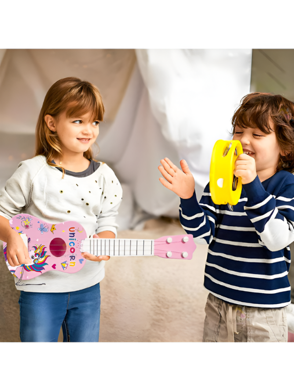 Guitar with 4 Adjustable Strings – Pink Unicorn Small Ukulele Musical Instrument for Toddlers and Beginners, Educational Music Learning Toy for Girls and Boys Ages 3+ LMI14888