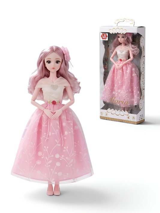 Maria Elegant Pink Princess Fashion Doll – Articulated Collectible Toy with Wavy Pink Hair LMI10474