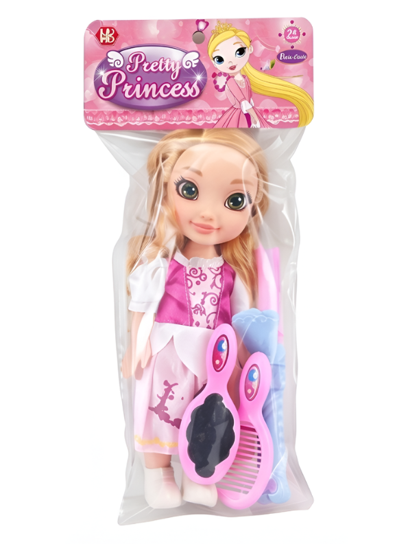 Princess Doll Pretend Play Set – Blonde Hair Styling Toy Doll with Beauty Accessories, Birthday Gift for Girls and Toddlers LMI11751