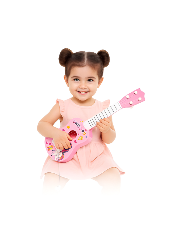 Guitar with 4 Adjustable Strings – Pink Unicorn Small Ukulele Musical Instrument for Toddlers and Beginners, Educational Music Learning Toy for Girls and Boys Ages 3+ LMI14888