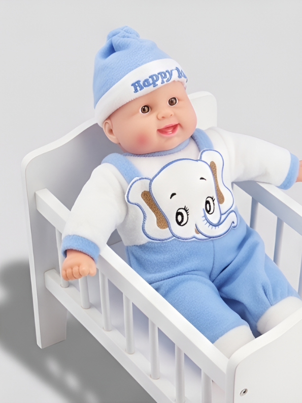 Realistic Soft Body Baby Doll in Blue Teddy Bear Dungarees and Hat | Lifelike Newborn Toy with Sound Effects for Toddlers LMI7913