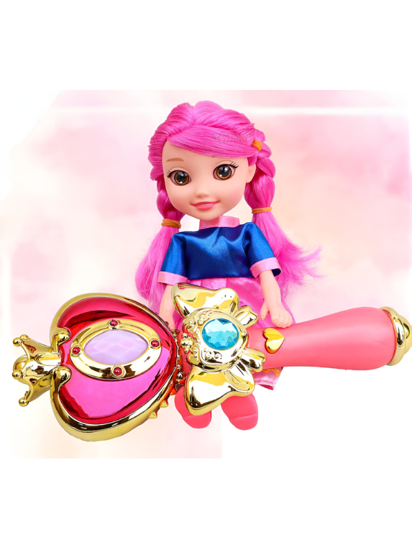 Magical Princess Doll Set with Musical Light-Up Wand | Fairy Tale Pretend Play Toy for Girls, Pink Hair Doll | Best Gift for Kids Ages 3+ LMI13756