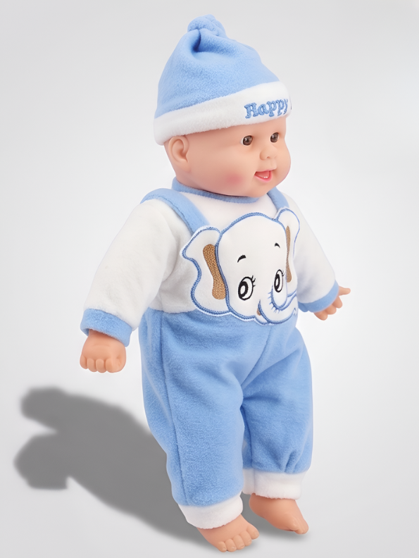 Realistic Soft Body Baby Doll in Blue Teddy Bear Dungarees and Hat | Lifelike Newborn Toy with Sound Effects for Toddlers LMI7913