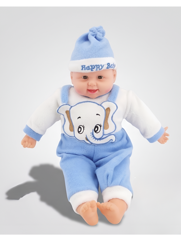 Realistic Soft Body Baby Doll in Blue Teddy Bear Dungarees and Hat | Lifelike Newborn Toy with Sound Effects for Toddlers LMI7913