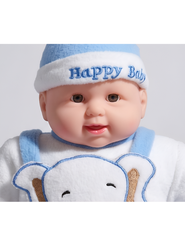 Realistic Soft Body Baby Doll in Blue Teddy Bear Dungarees and Hat | Lifelike Newborn Toy with Sound Effects for Toddlers LMI7913