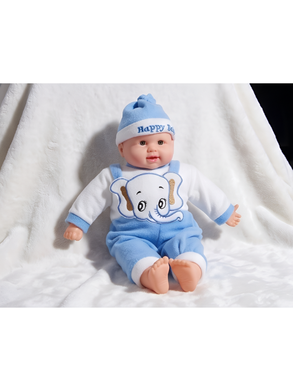 Realistic Soft Body Baby Doll in Blue Teddy Bear Dungarees and Hat | Lifelike Newborn Toy with Sound Effects for Toddlers LMI7913