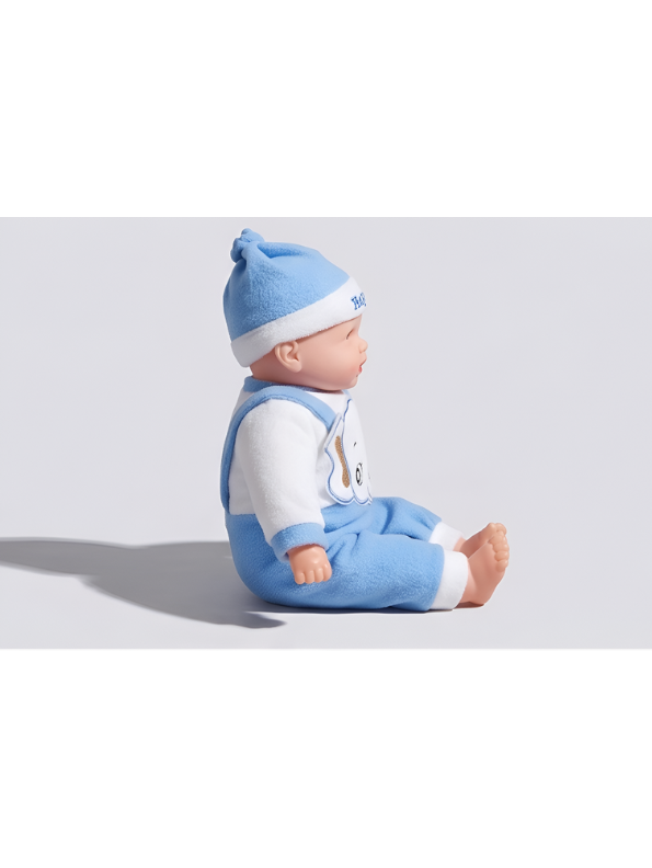 Realistic Soft Body Baby Doll in Blue Teddy Bear Dungarees and Hat | Lifelike Newborn Toy with Sound Effects for Toddlers LMI7913