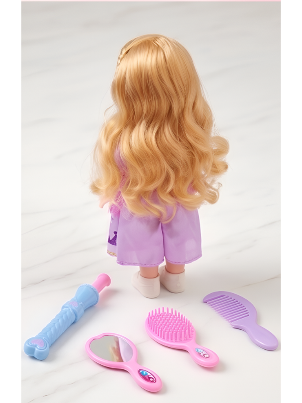 Princess Toy Doll with Blonde Hair and Purple Dress – Includes Hair Styling Accessories Play Kit for Kids LMI11751