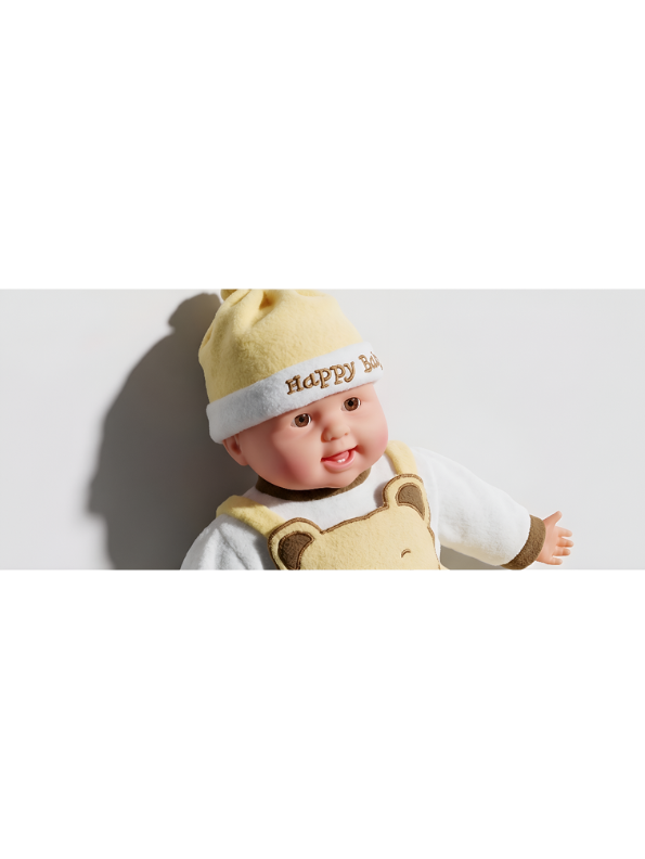 Realistic Soft Body Baby Doll in Yellow Teddy Bear Dungarees and Hat | Lifelike Newborn Toy with Sound Effects for Toddlers LMI7913