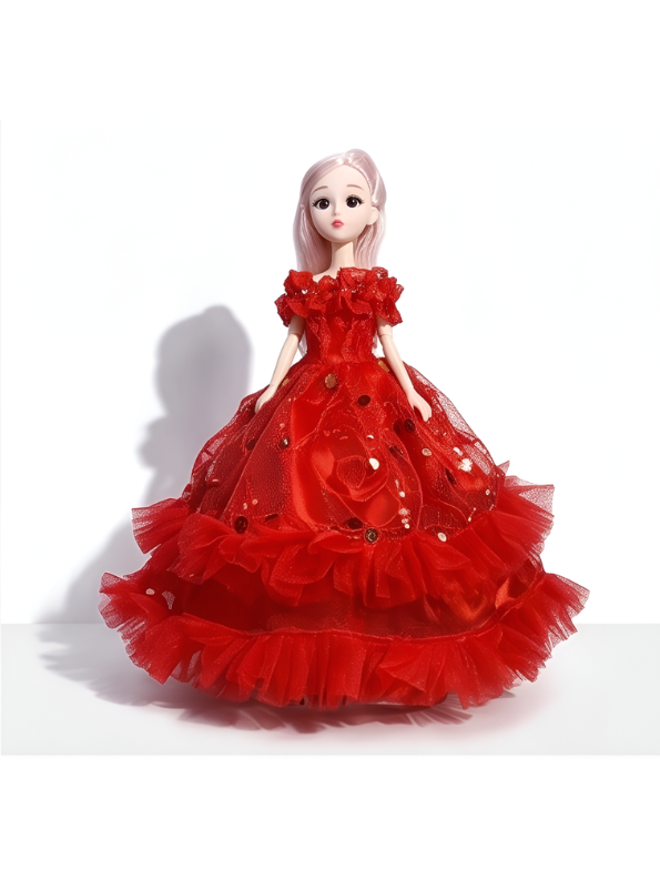 The Crimson Elegance Collection - Articulated Princess Fashion Doll in Tiered Red Tulle Gown LMI14634