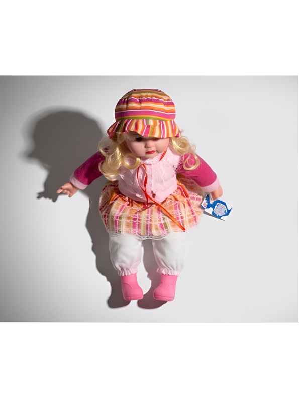 Sitting Baby Doll with Blonde Curls and Bonnet – Realistic Vinyl Princess Toy with Pink Dress, Matching Hat, and Boots – for Toddlers LMI7707