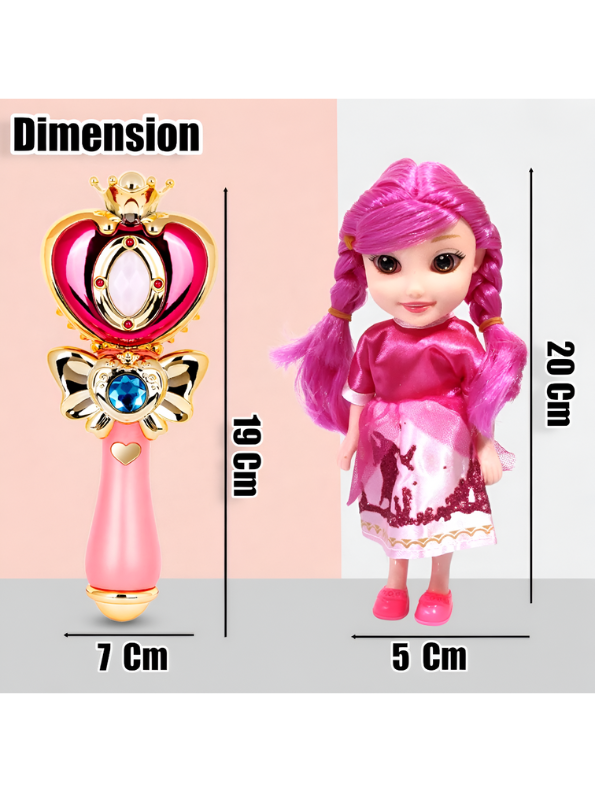 Magical Princess Doll Set with Musical Light-Up Wand | Fairy Tale Pretend Play Toy for Girls, Pink Hair Doll | Best Gift for Kids Ages 3+ LMI13756