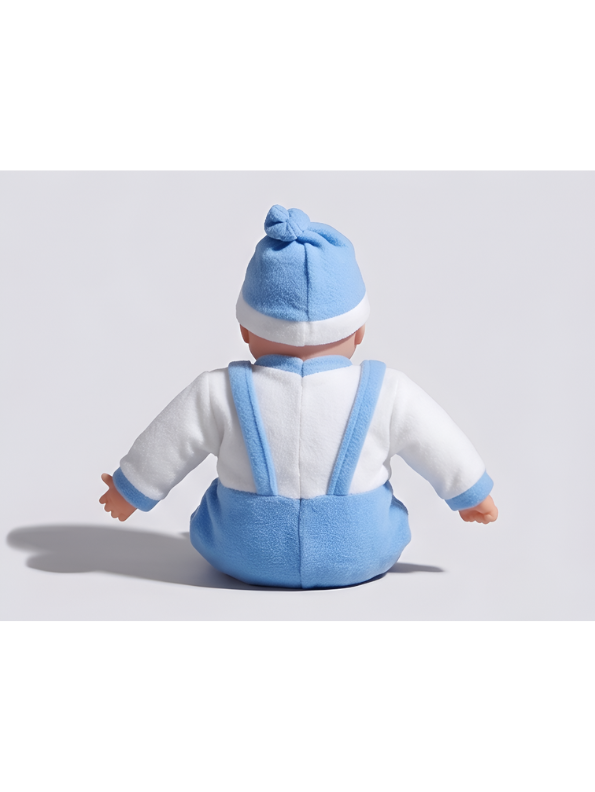 Realistic Soft Body Baby Doll in Blue Teddy Bear Dungarees and Hat | Lifelike Newborn Toy with Sound Effects for Toddlers LMI7913