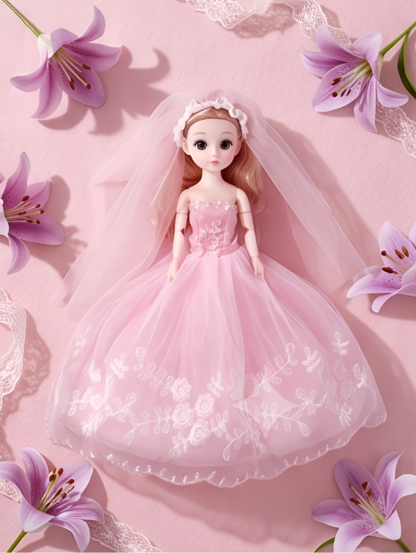 Bridal Doll – Luxury Pink Wedding Dress Dress-Up Toy for Kids LMI13884