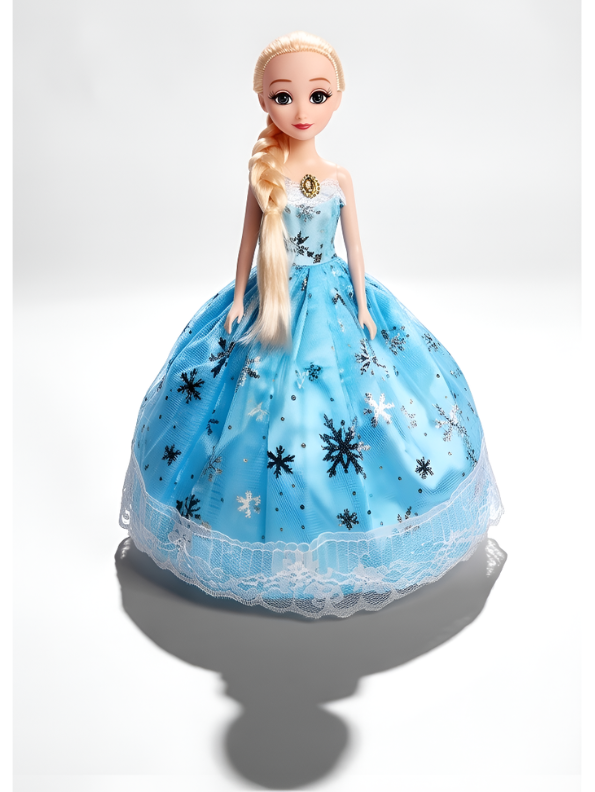 Frozen-Inspired Ice Queen Doll - Blue Ballgown with Silver Snowflakes & Blonde Hair Braid LMI14634
