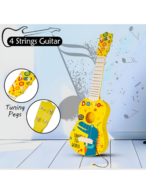 Dinosaur Toy Guitar for Kids – 4-String Mini Ukulele Musical Instrument with Pick, Durable ABS Plastic, Safe Rounded Edges Early Learning Educational Toy for Toddlers LMI14888