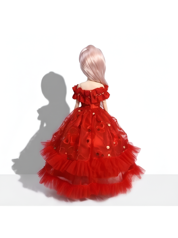 The Crimson Elegance Collection - Articulated Princess Fashion Doll in Tiered Red Tulle Gown LMI14634