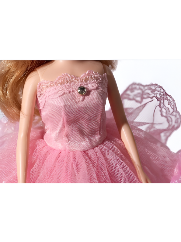 Elegant Pink Ruffled Ballgown Fashion Doll with Golden Brown Hair LMI14634