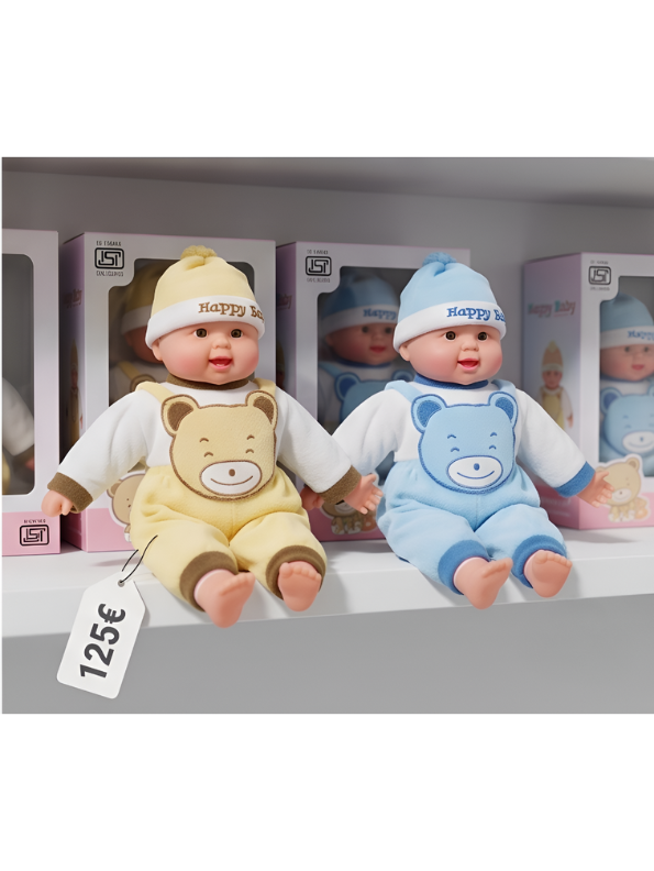 Realistic Soft Body Baby Doll in Yellow Teddy Bear Dungarees and Hat | Lifelike Newborn Toy with Sound Effects for Toddlers LMI7913