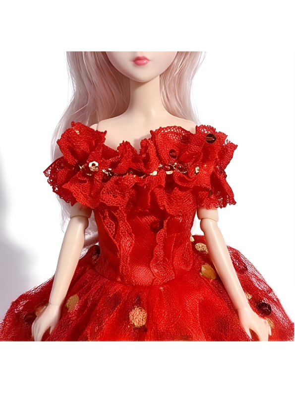 The Crimson Elegance Collection - Articulated Princess Fashion Doll in Tiered Red Tulle Gown LMI14634