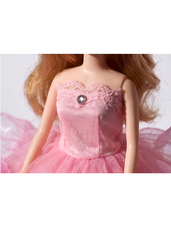 Elegant Pink Ruffled Ballgown Fashion Doll with Golden Brown Hair LMI14634