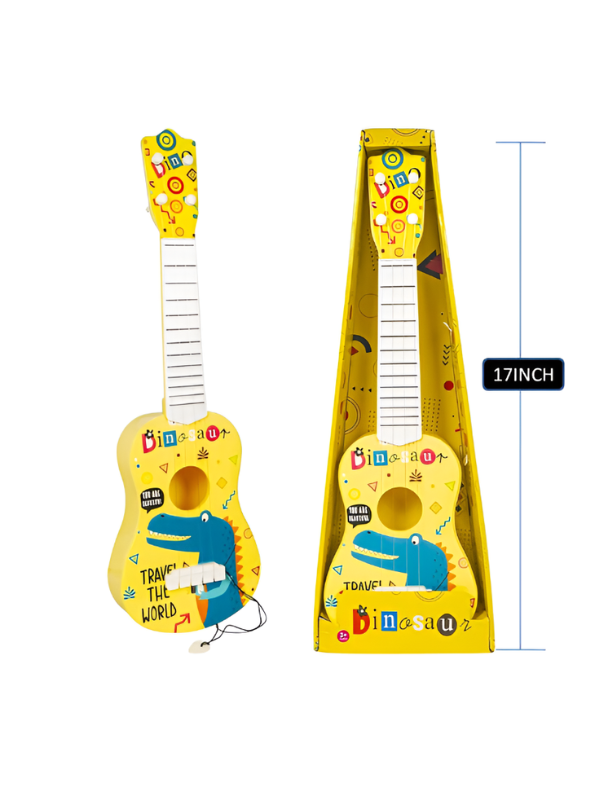 Dinosaur Toy Guitar for Kids – 4-String Mini Ukulele Musical Instrument with Pick, Durable ABS Plastic, Safe Rounded Edges Early Learning Educational Toy for Toddlers LMI14888