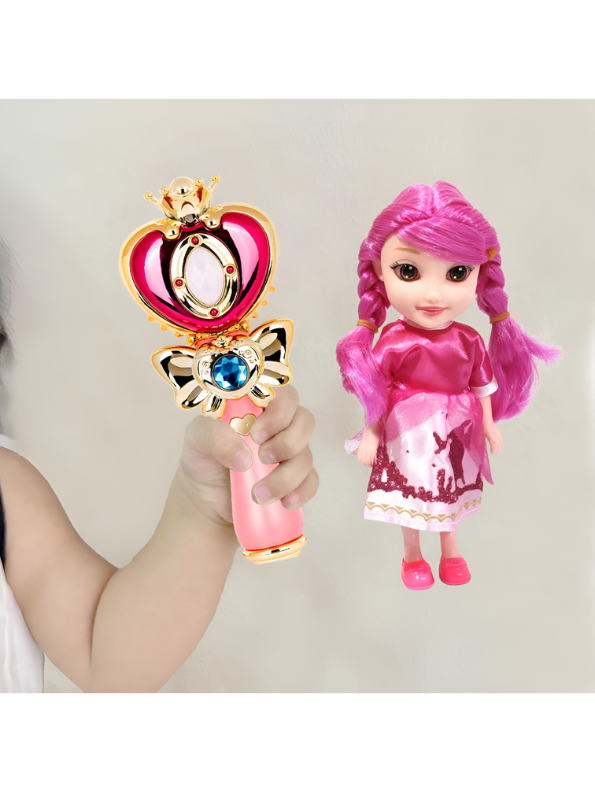 Magical Princess Doll Set with Musical Light-Up Wand | Fairy Tale Pretend Play Toy for Girls, Pink Hair Doll | Best Gift for Kids Ages 3+ LMI13756