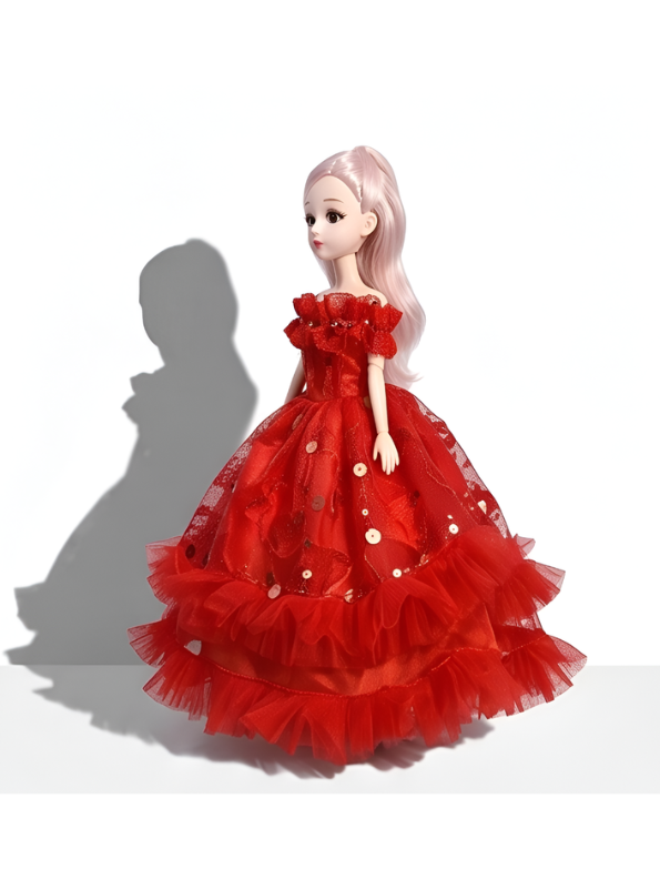The Crimson Elegance Collection - Articulated Princess Fashion Doll in Tiered Red Tulle Gown LMI14634